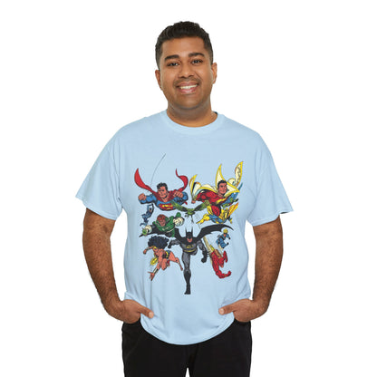 DC Legends T-Shirt - John Byrne Art - Superman, Wonder Woman, Guy Gardner, Flash, Blue Beetle, Shazam, Dr Fate, Changeling - DC Comics