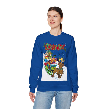Scooby Doo Christmas Crewneck Sweatshirt - Shaggy, Daphne, Velma, Fred Sleighing Through the Snow