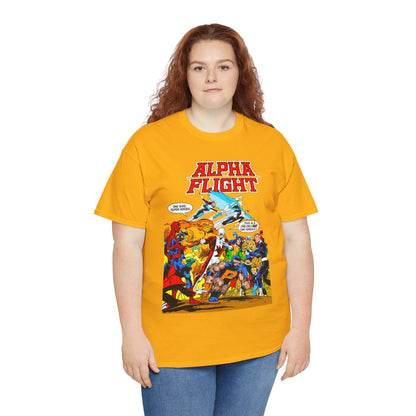 Alpha Flight T-Shirt - John Byrne Art - Sasquatch, Aurora, Northstar, Guardian, Puck, Shaman, Snowbird - Canada's Super Team - Marvel Comics