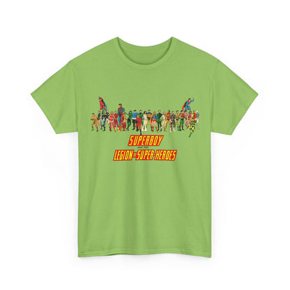 Superboy & Legion of Super-Heroes T-Shirt - 1970s DC Comics Art - Saturn Girl, Lightning Lad, Brainiac 5, Supergirl, Dawnstar, Mon-El, Bouncing Boy, Wildfire - LOSH
