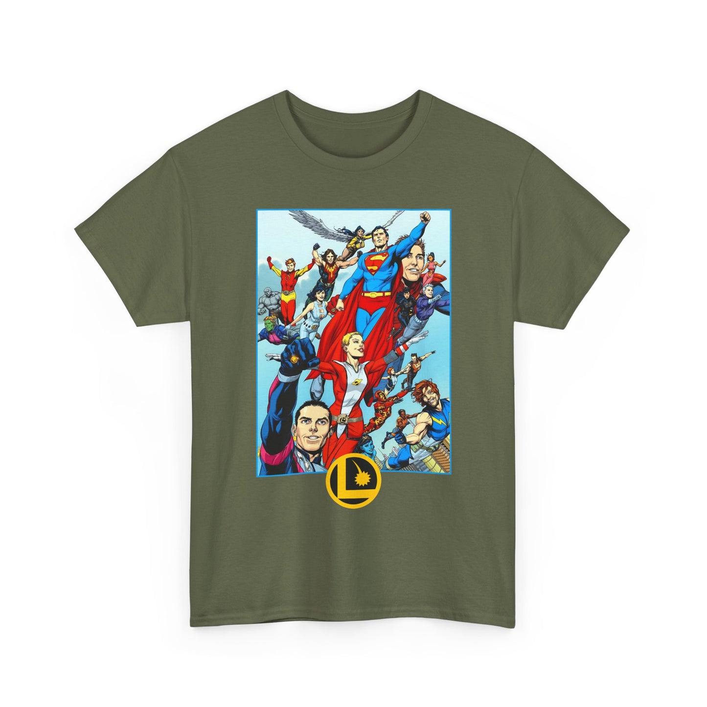 Legion of Super-Heroes T-Shirt - Gary Frank Art - Superman, Saturn Girl, Cosmic Boy, Dawnstar, Brainiac 5, Phantom Girl, Wildfire, Blok, Lightning Lad, Timber Wolf - LOSH - DC Comics