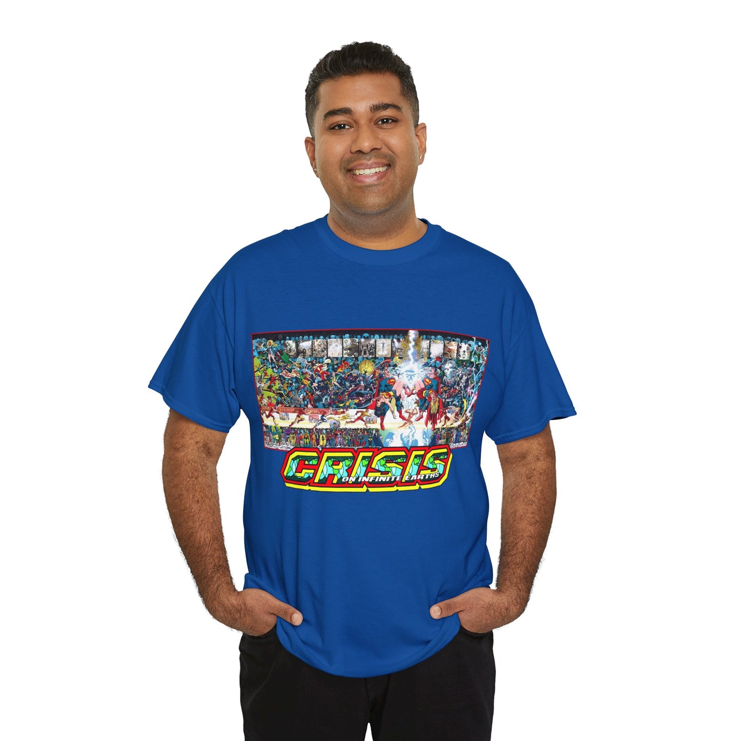 Crisis on Infinite Earths T-Shirt - Jerry Ordway/George Perez Art - Updated 2025 Poster Art - Superman, Wonder Woman, Supergirl, Flash, Harbinger, Pariah, Obsidian, Firestorm - DC Comics