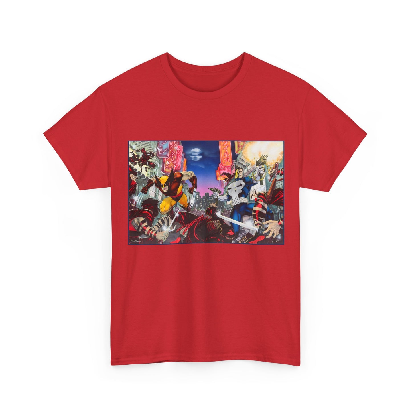 Wolverine & Punisher T-Shirt - Jim Lee Art - Vs The Hand - Marvel Comics