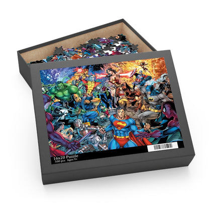 DC Comics Vs Marvel 500 Piece Puzzle - Jim Lee Omnibus Art - Superman, Storm, Daredevil, Spider-Man, Hulk