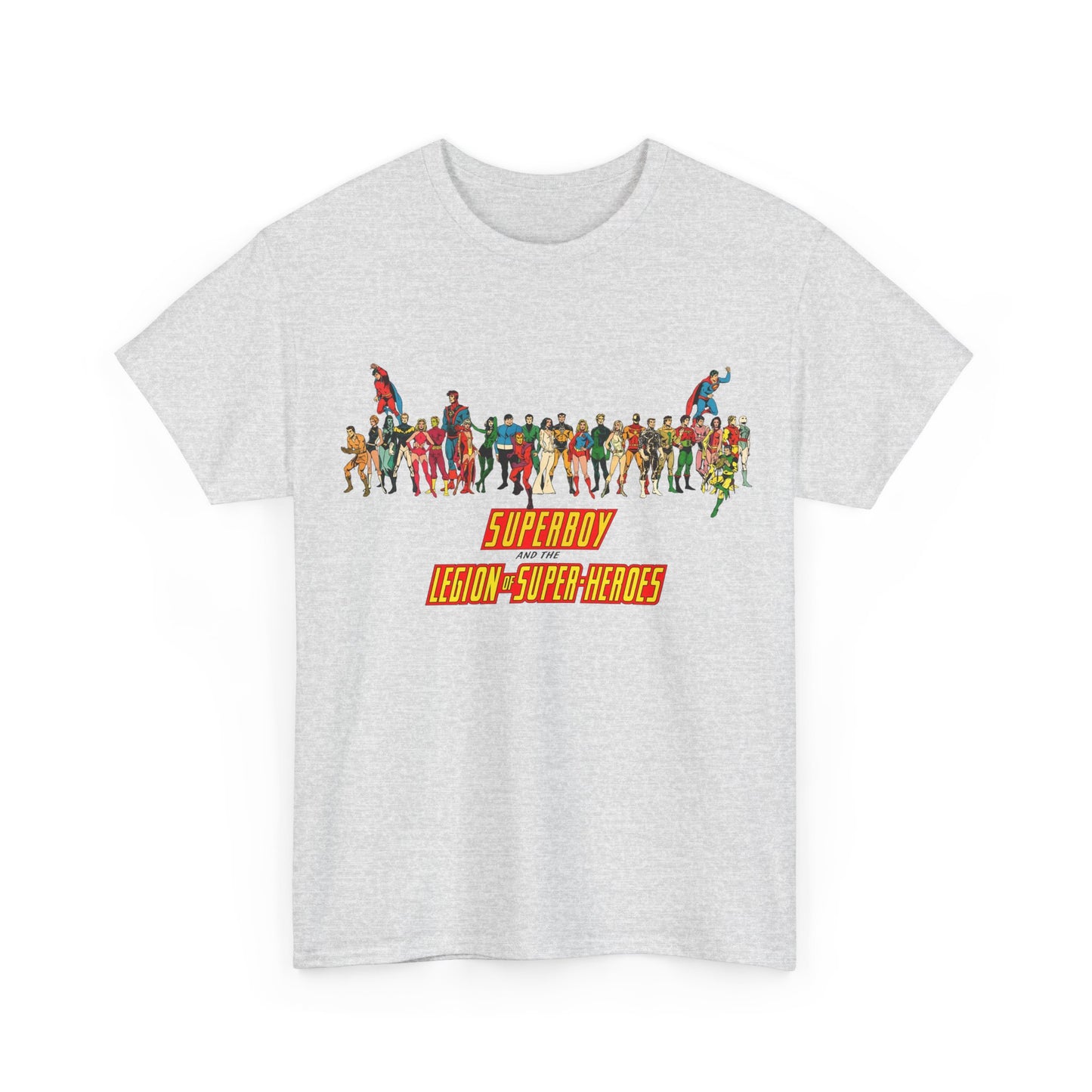 Superboy & Legion of Super-Heroes T-Shirt - 1970s DC Comics Art - Saturn Girl, Lightning Lad, Brainiac 5, Supergirl, Dawnstar, Mon-El, Bouncing Boy, Wildfire - LOSH