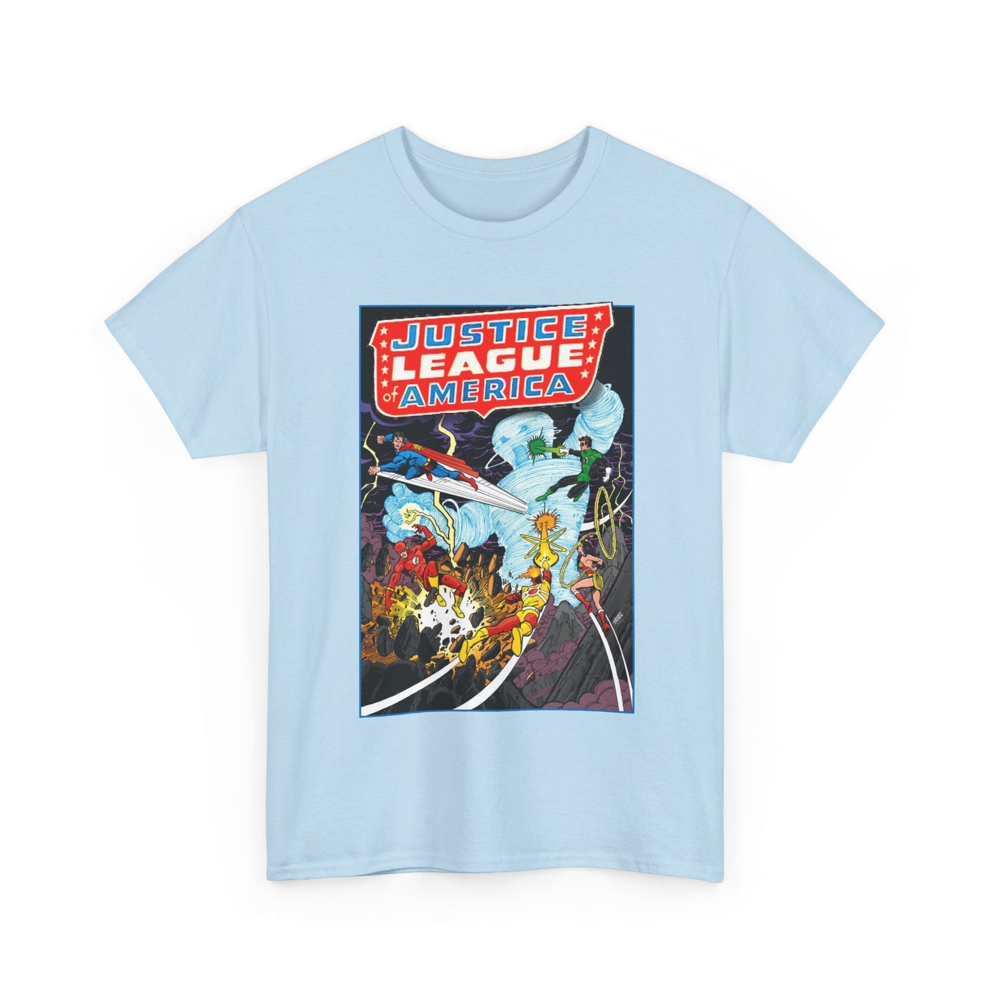 Justice League T-Shirt - George Perez Art - Tornado Tyrant - Superman, Firestorm, Flash, Wonder Woman, Green Lantern - DC Comics
