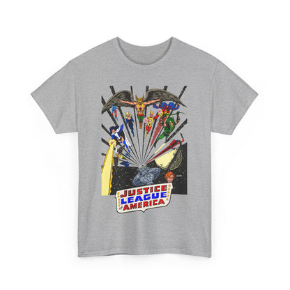 Justice League of America T-Shirt - George Perez Art - Bronze Age Satellite Era - DC Comics - Hawkman, Zatanna, Atom, Firestorm, Elongated Man, Green Arrow