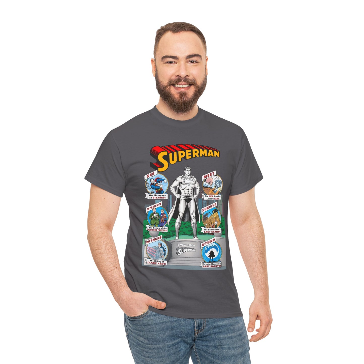 Superman T-Shirt - Curt Swan Art - Whatever Happened to the Man of Tomorrow? - Brainiac, Lex Luthor, Bizarro, Toyman, Daily Planet - Alan Moore Story - DC Comics