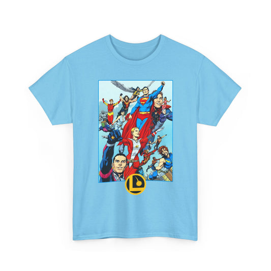 Legion of Super-Heroes T-Shirt - Gary Frank Art - Superman, Saturn Girl, Cosmic Boy, Dawnstar, Brainiac 5, Phantom Girl, Wildfire, Blok, Lightning Lad, Timber Wolf - LOSH - DC Comics