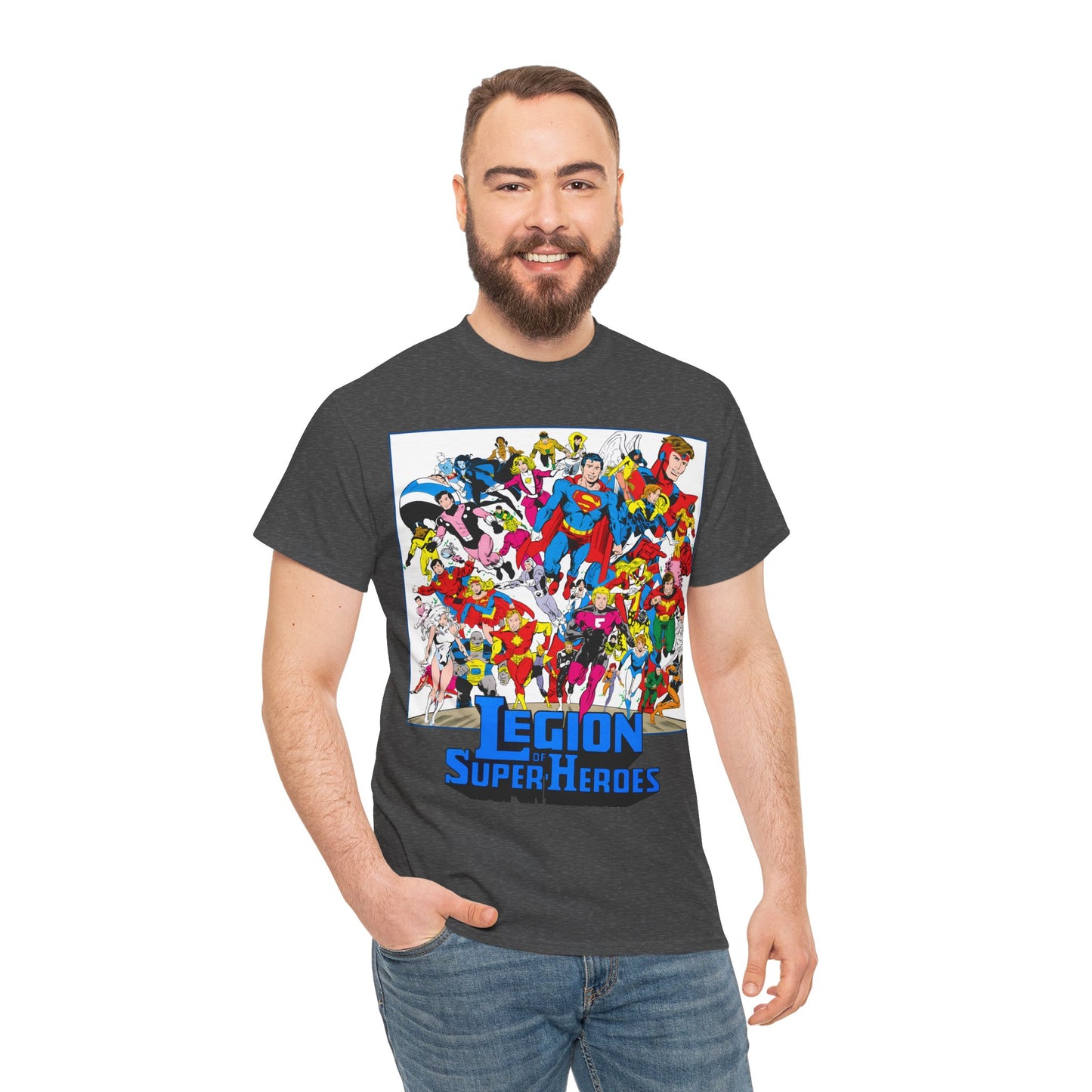 Legion of Super-Heroes T-Shirt - Greg Laroque Art - Who's Who in DC Comics - Superboy, Cosmic Boy, Dream Girl, Dawnstar, Supergirl, Sun Boy, Wildfire, Element Lad, Invisible Kid, Saturn Girl, Lightning Lad - DC Comics
