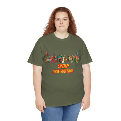 Superboy & Legion of Super-Heroes T-Shirt - 1970s DC Comics Art - Saturn Girl, Lightning Lad, Brainiac 5, Supergirl, Dawnstar, Mon-El, Bouncing Boy, Wildfire - LOSH