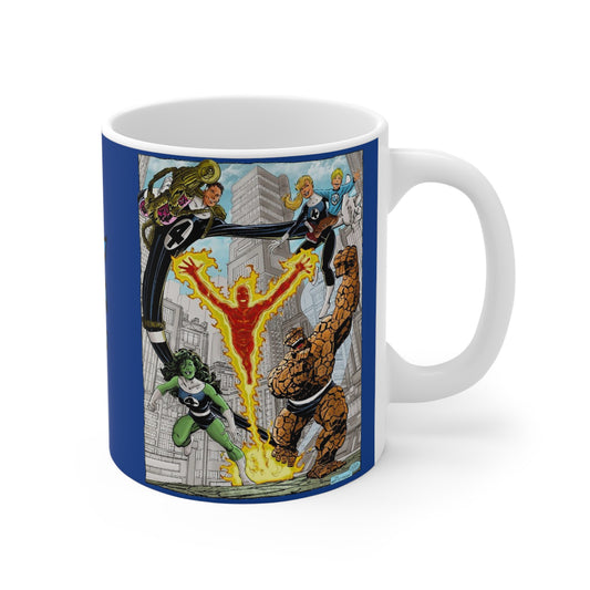 Fantastic Four Coffee Mug, 11oz - John Byrne Art - Marvel Comics - Human Torch, Reed Richards, Invisible Woman, The Thing, She-Hulk