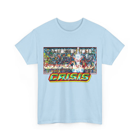Crisis on Infinite Earths T-Shirt - Jerry Ordway/George Perez Art - Updated 2025 Poster Art - Superman, Wonder Woman, Supergirl, Flash, Harbinger, Pariah, Obsidian, Firestorm - DC Comics