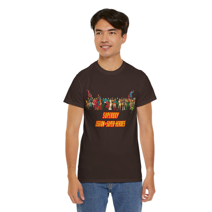 Superboy & Legion of Super-Heroes T-Shirt - 1970s DC Comics Art - Saturn Girl, Lightning Lad, Brainiac 5, Supergirl, Dawnstar, Mon-El, Bouncing Boy, Wildfire - LOSH