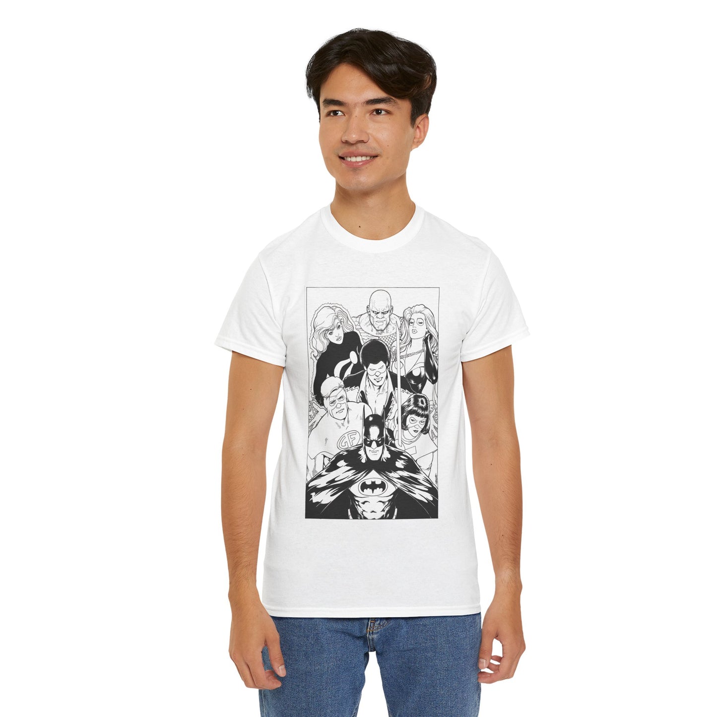 Batman & the Outsiders T-Shirt - Kevin Maguire Art - Black & White - Black Lightning, Metamorpho, Halo, Looker, Katana, Geo-Force - DC Comics