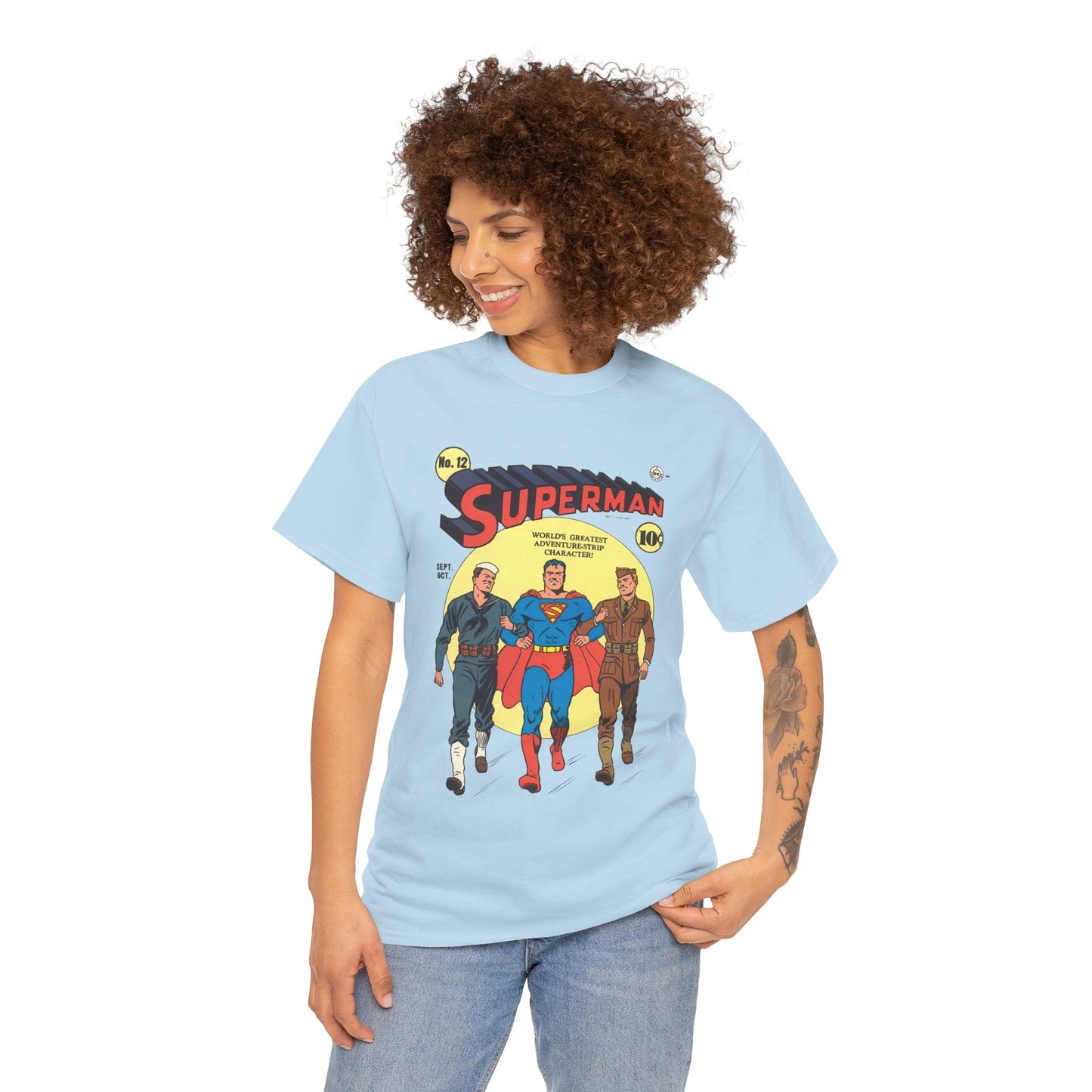 Superman T-Shirt - #12 Cover Art - Golden Age Classic - WWII Support - Iconic Image - DC Comics