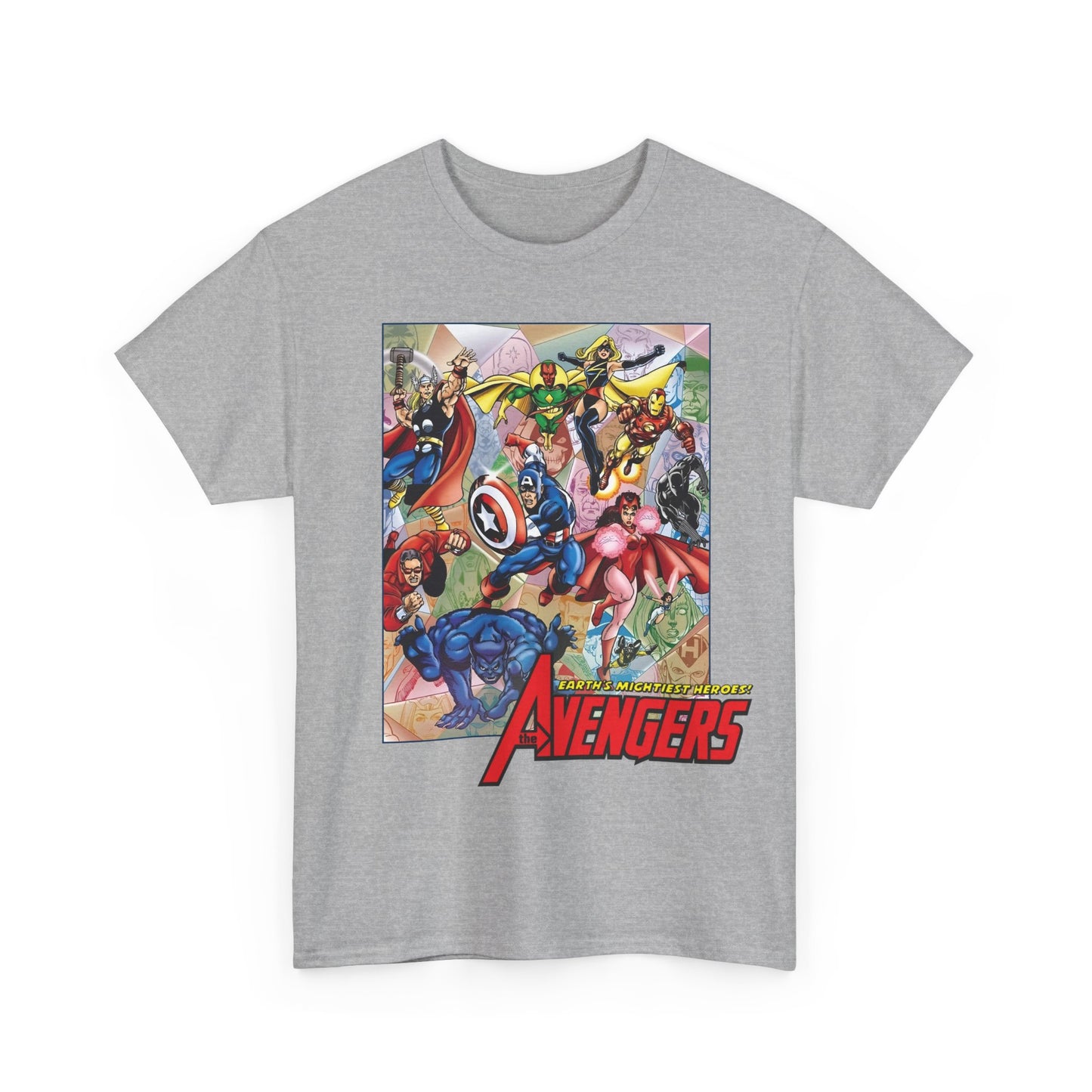 Avengers T-Shirt - George Perez Art - Captain America, Iron Man, Thor, Scarlet Witch, Black Panther, Wonder Man, Beast, Vision - Marvel Comics