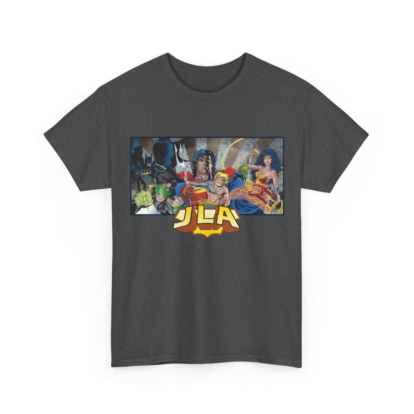 Justice League T-Shirt - Kevin Maguire Art - Superman, Wonder Woman, Batman, Flash, Aquaman, Martian Manhunter, Green Lantern - 90s Lineup - DC Comics