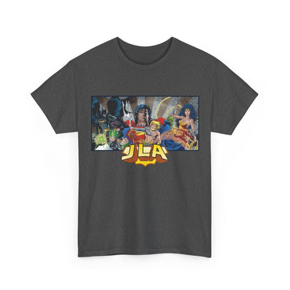 Justice League T-Shirt - Kevin Maguire Art - Superman, Wonder Woman, Batman, Flash, Aquaman, Martian Manhunter, Green Lantern - 90s Lineup - DC Comics