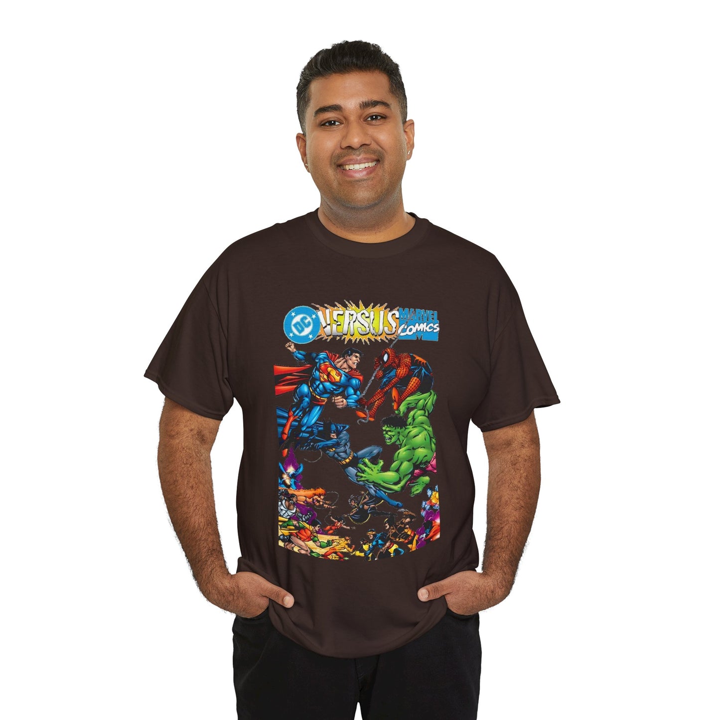 DC Comics Vs Marvel Comics T-Shirt - George Perez Art - Superman, Hulk, Batman, Spider-man, X-Men, New Teen Titans