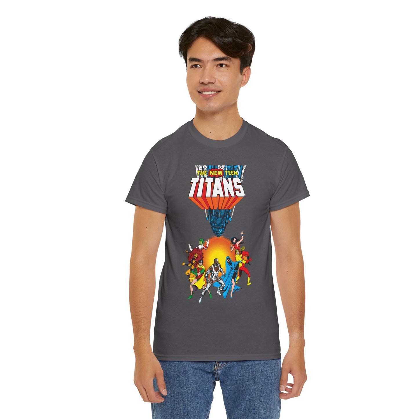 New Teen Titans T-Shirt - George Perez Art - Robin, Wonder Girl, Cyborg, Raven, Starfire, Kid Flash - #10 Cover Art - DC Comics