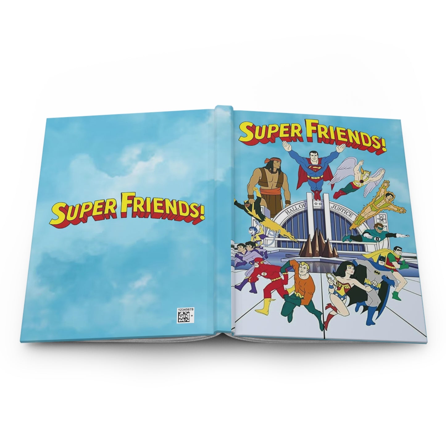 Super Friends Hardcover Journal - 150 Lined Pages - Superman, Flash, Hawkman, Green Lantern, Wonder Woman, Apache Chief, Batman, Samurai - Hanna-Barbera Cartoon - DC Comics