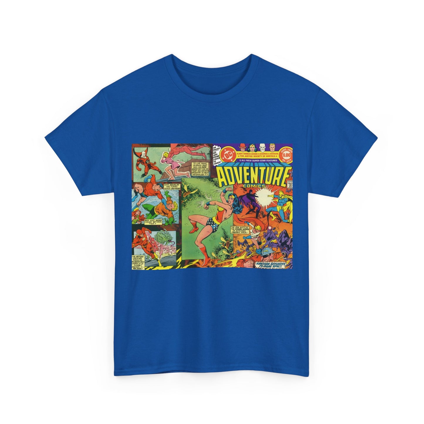 Adventure Comics #463 T-Shirt - Wonder Woman, Dr Fate, Power Girl, Deadman, Aquaman, Aqualad, Flash - DC Comics