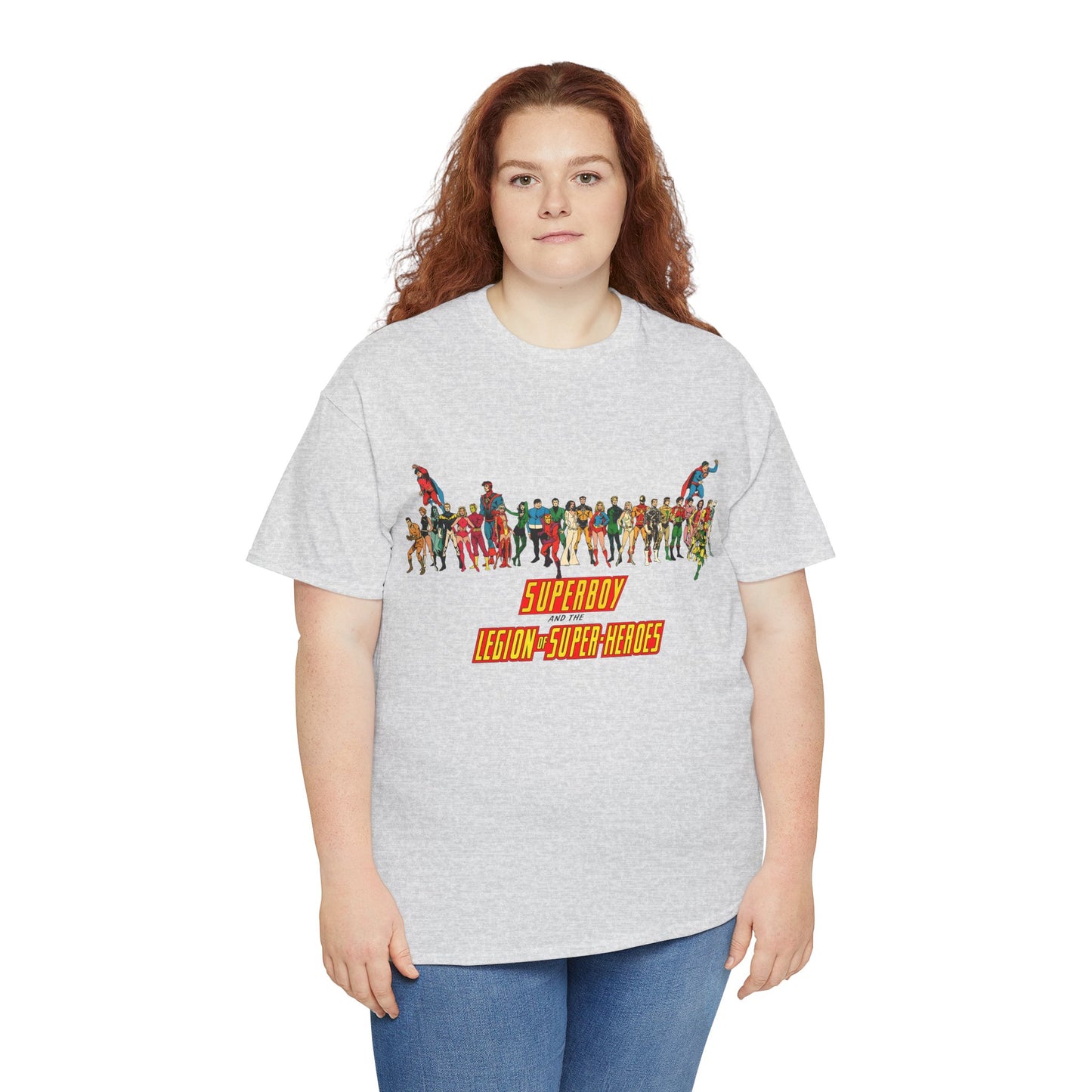 Superboy & Legion of Super-Heroes T-Shirt - 1970s DC Comics Art - Saturn Girl, Lightning Lad, Brainiac 5, Supergirl, Dawnstar, Mon-El, Bouncing Boy, Wildfire - LOSH