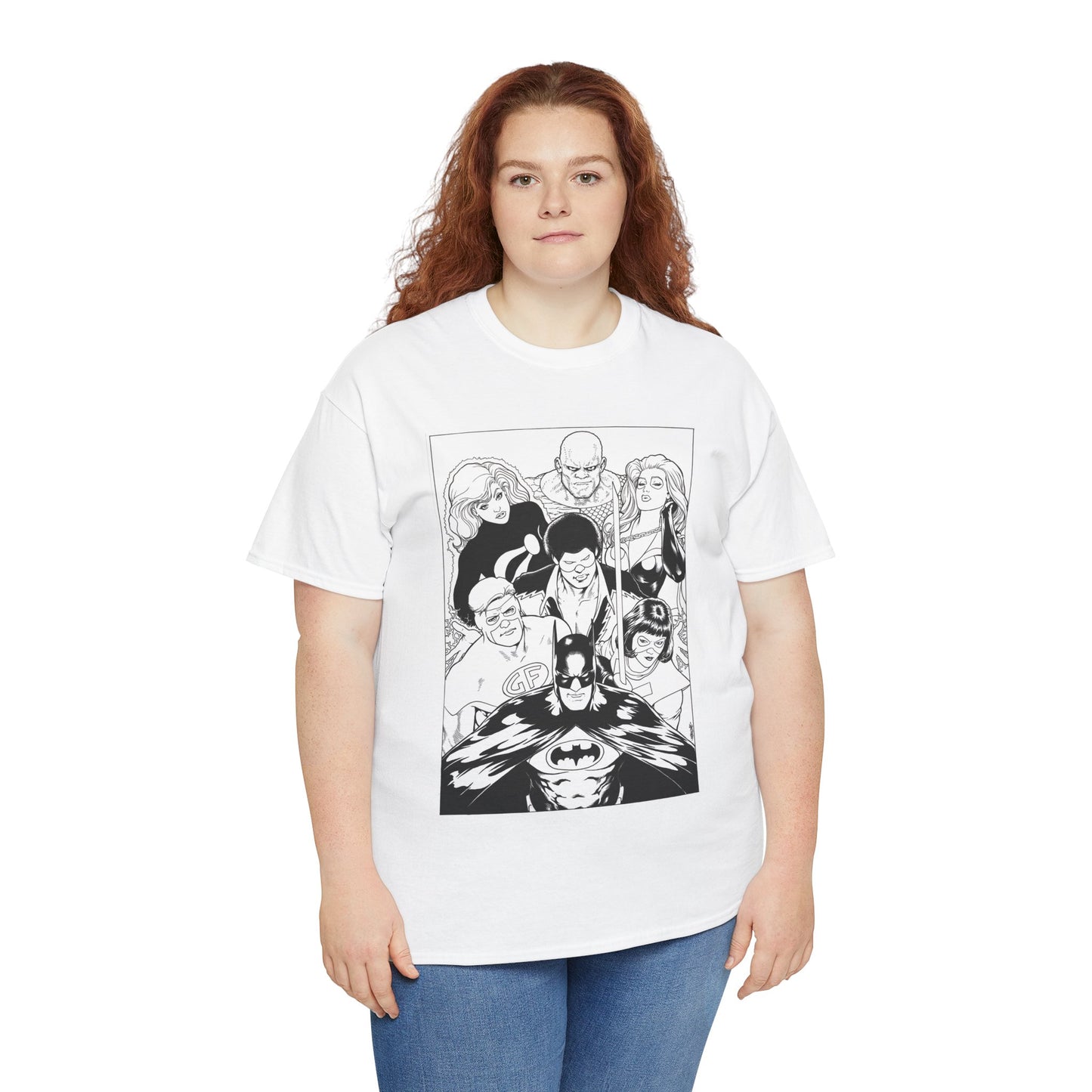 Batman & the Outsiders T-Shirt - Kevin Maguire Art - Black & White - Black Lightning, Metamorpho, Halo, Looker, Katana, Geo-Force - DC Comics