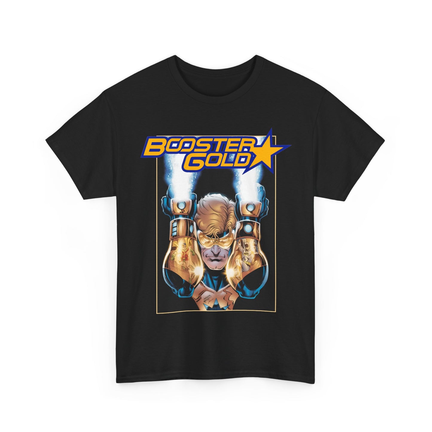 Booster Gold T-Shirt - Dan Jurgens Art - Batman & Robin in His Gauntlets - DC Comics