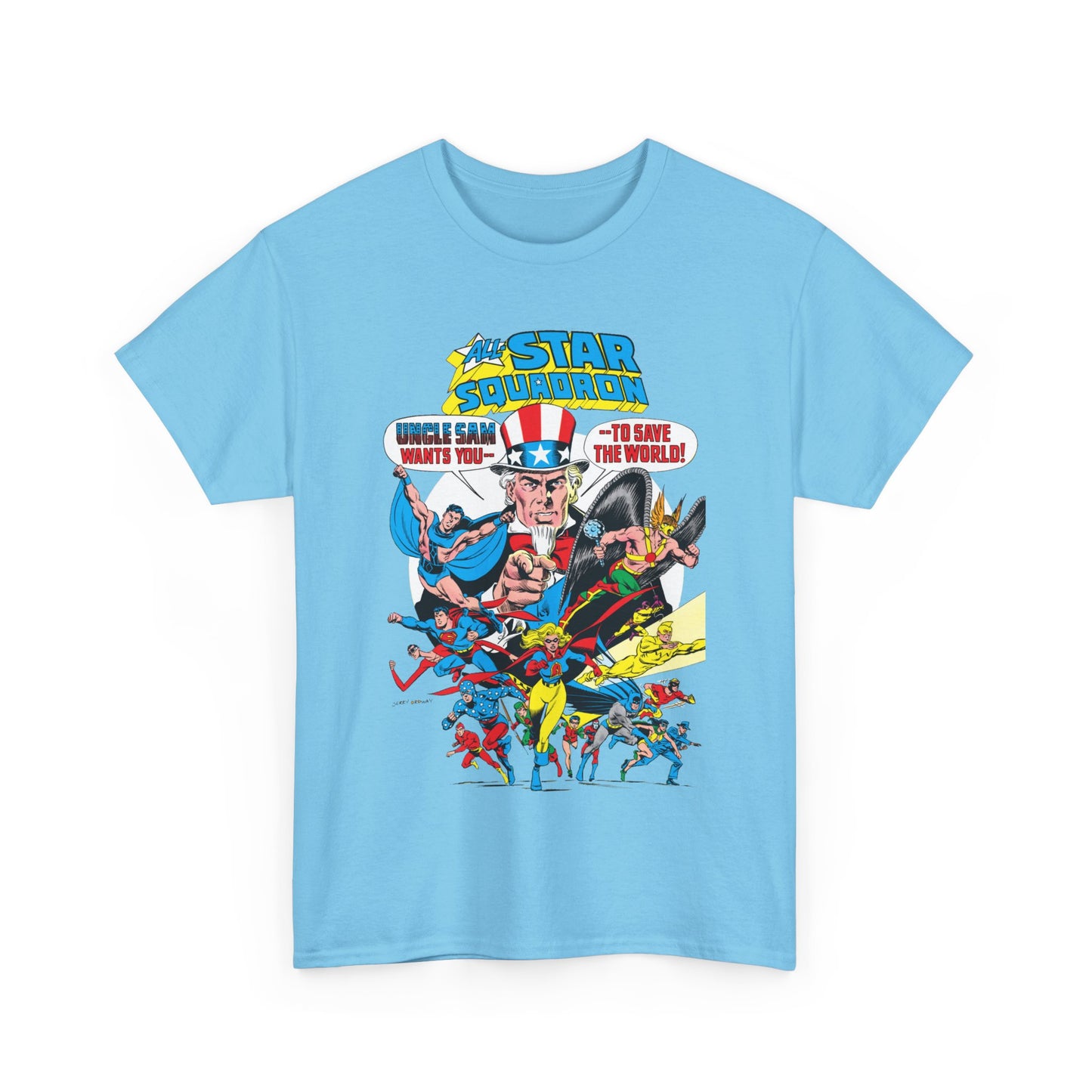 All-Star Squadron T-Shirt - Jerry Ordway Art - Uncle Sam, Hawkman, Superman, Liberty Belle, Black Condor, the Ray, Batman, Plastic Man - JSA Link - DC Comics