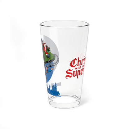 Superman, Santa Claus & the DC Super-Heroes Christmas Pint Glass 16 oz - Batman Wonder Woman - Retro-Style Festive Holiday Barware