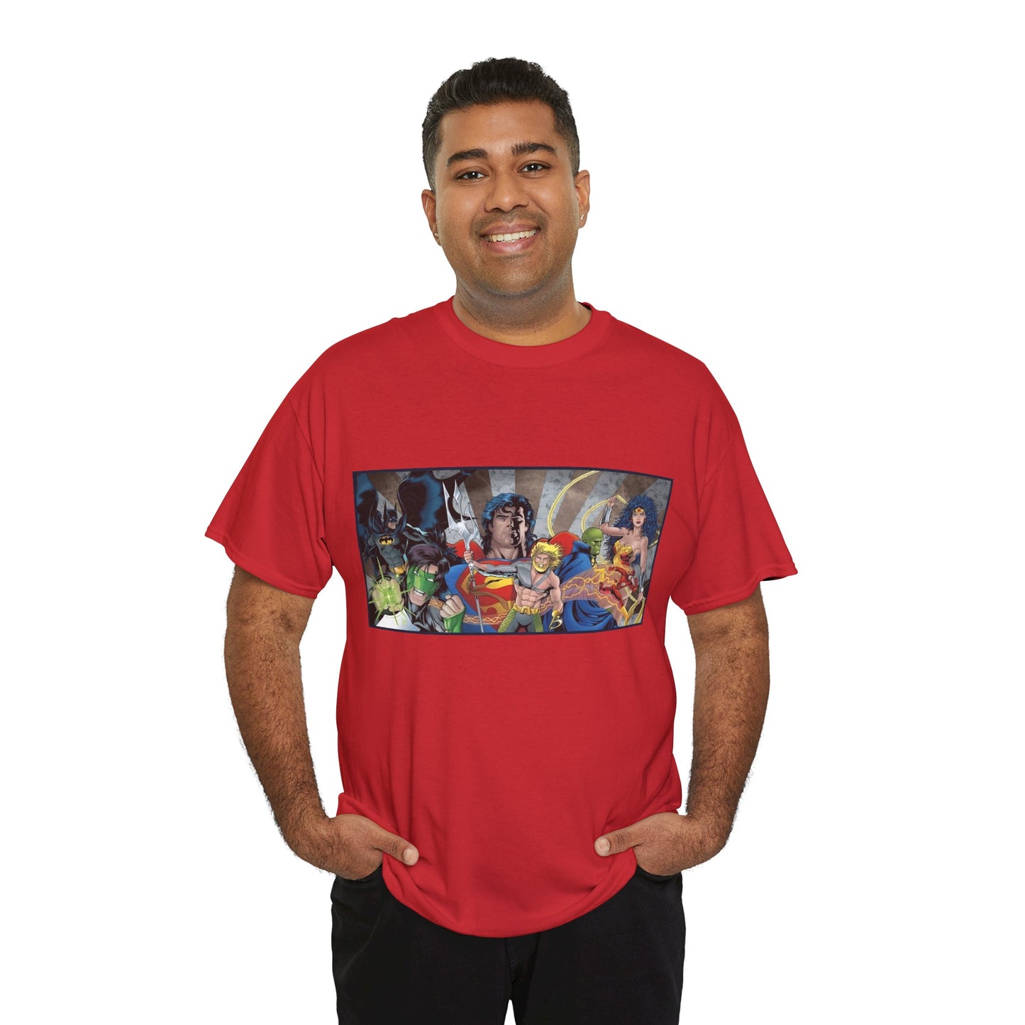 Justice League T-Shirt - Kevin Maguire Art - Superman, Wonder Woman, Flash, Aquaman, Green Lantern - DC Comics