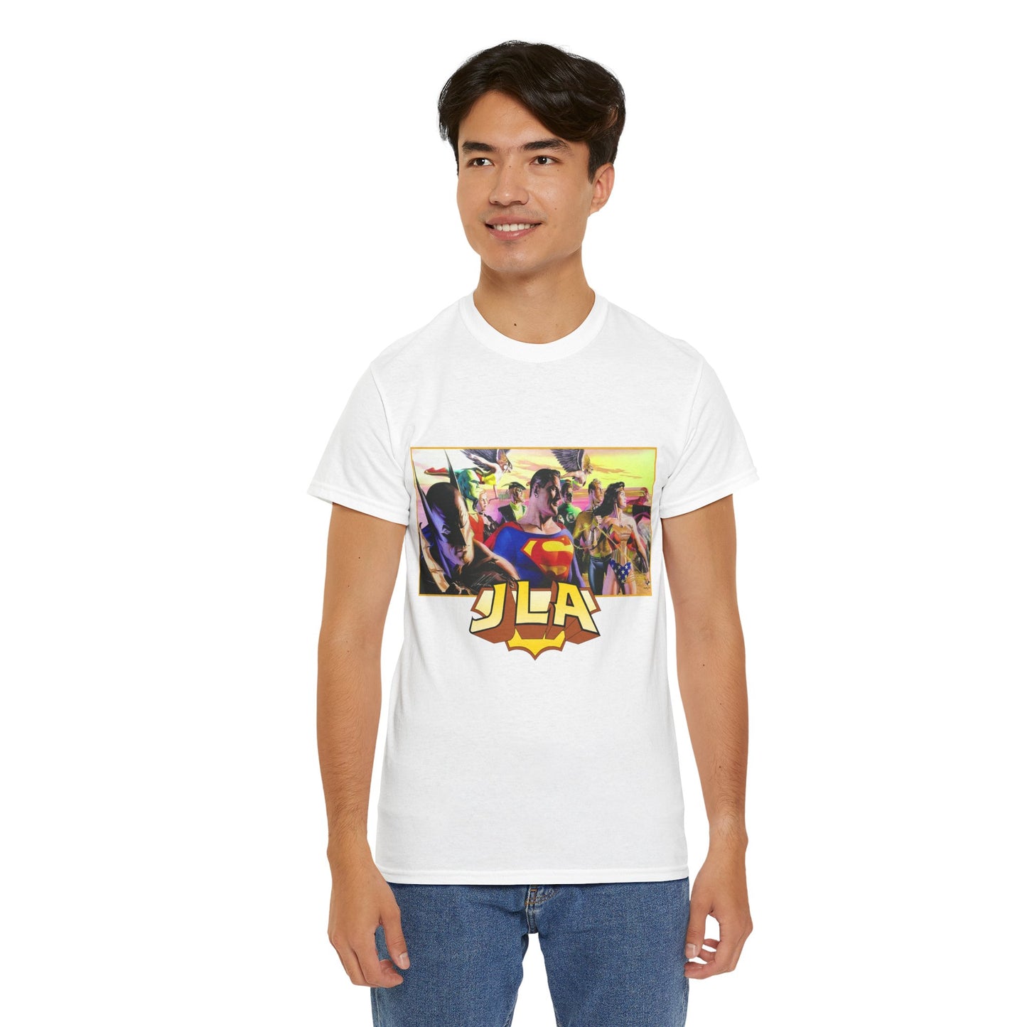 JLA T-Shirt - Alex Ross Art - Superman, Batman, Wonder Woman, Hawkman, Green Lantern, Black Canary, Flash, Martian Manhunter, Green Arrow - Justice League - DC Comics