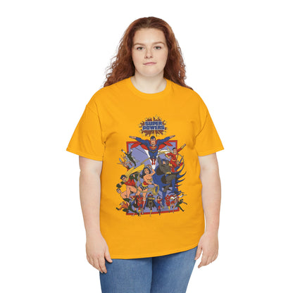 Super Powers T-Shirt - Superman, Flash, Wonder Woman, Batman, Batgirl, Robin, Plastic Man, Aquaman, Hawkman, Supergirl - 1980s Kenner Toy Line - Retro DC Comics