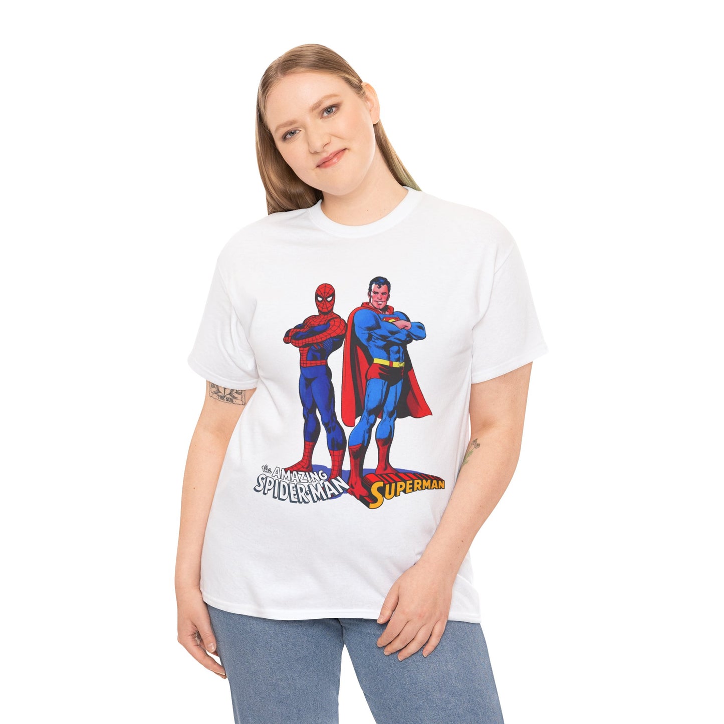 Amazing Spider-Man & Superman T-Shirt - Classic 1970s Marvel/DC Comics Crossover - Peter Parker & Clark Kent