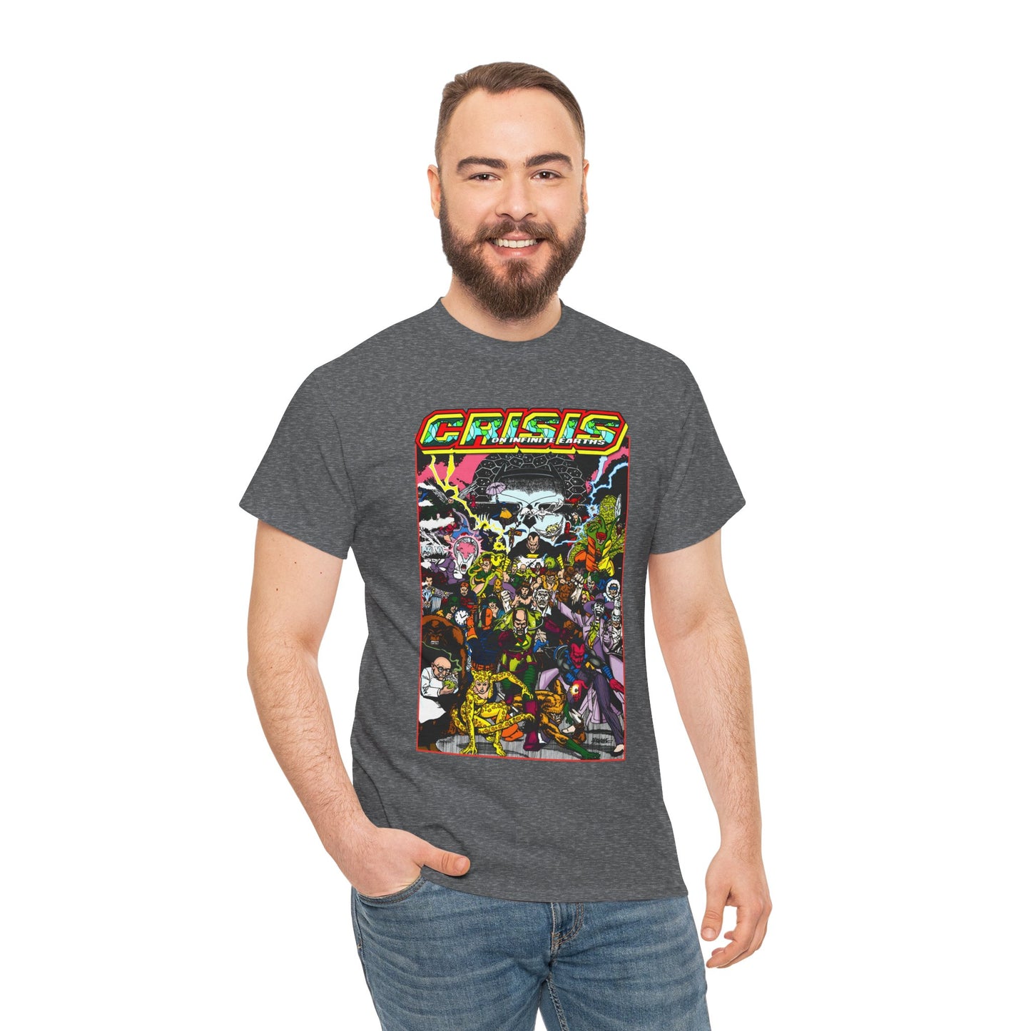 Crisis on Infinite Earths T-Shirt - DC Comics - George Perez Art - Joker, Lex Luthor, Cheetah, Solomon Grundy, Black Adam, Deathstroke, Validus - #9 Cover - DC Comics