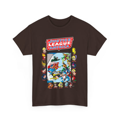 JLA & JSA T-Shirt - George Perez Art - All-Star Squadron - Firestorm, Huntress, Starman, Zatanna, Liberty Belle, Superman, Robotman, Firebrand, Dr Fate - DC Comics