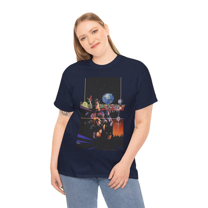 Crisis on Infinite Earths T-Shirt - George Perez Art - Superman, Batman, Wonder Woman, Captain Marvel, Blue Beetle, Kid Flash - Retro 1980s - DC Comics