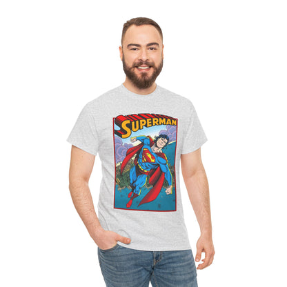 Superman T-Shirt - Tom Grummett Art - DC Comics - Metropolis, Man of Steel Flying Through the Sky - Post-Reign of the Supermen Storyline Artwork