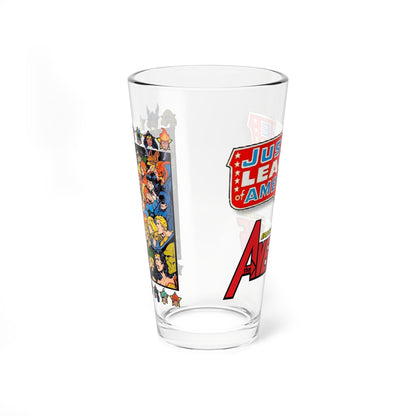 Justice League Vs Avengers Pint Glass, 16oz - George Perez Art - Superman, Iron Man, Thor, Captain America, Wonder Woman, Scarlet Witch, Green Lantern - DC & Marvel Comics