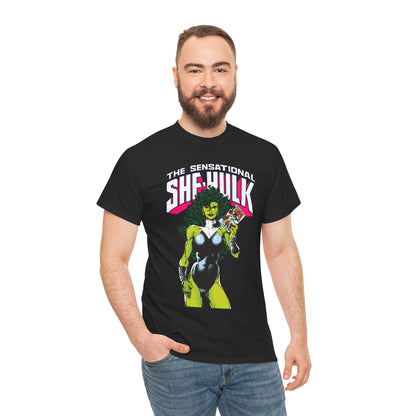 Sensational She-Hulk T-Shirt - Classic John Byrne Art - Jennifer Walters, Hulk's Cousin - Marvel Comics - Popular 1980s Series - "Rip Up Your X-Men!"