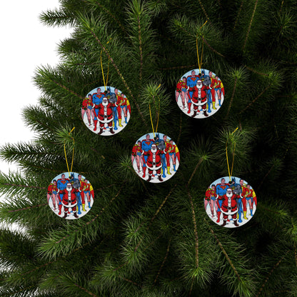 DC Comics Christmas Ceramic Ornaments, 2-Side Print, (3pcs, 5pcs, 10pcs) - Superman, Batman, Teen Titans, Santa Claus