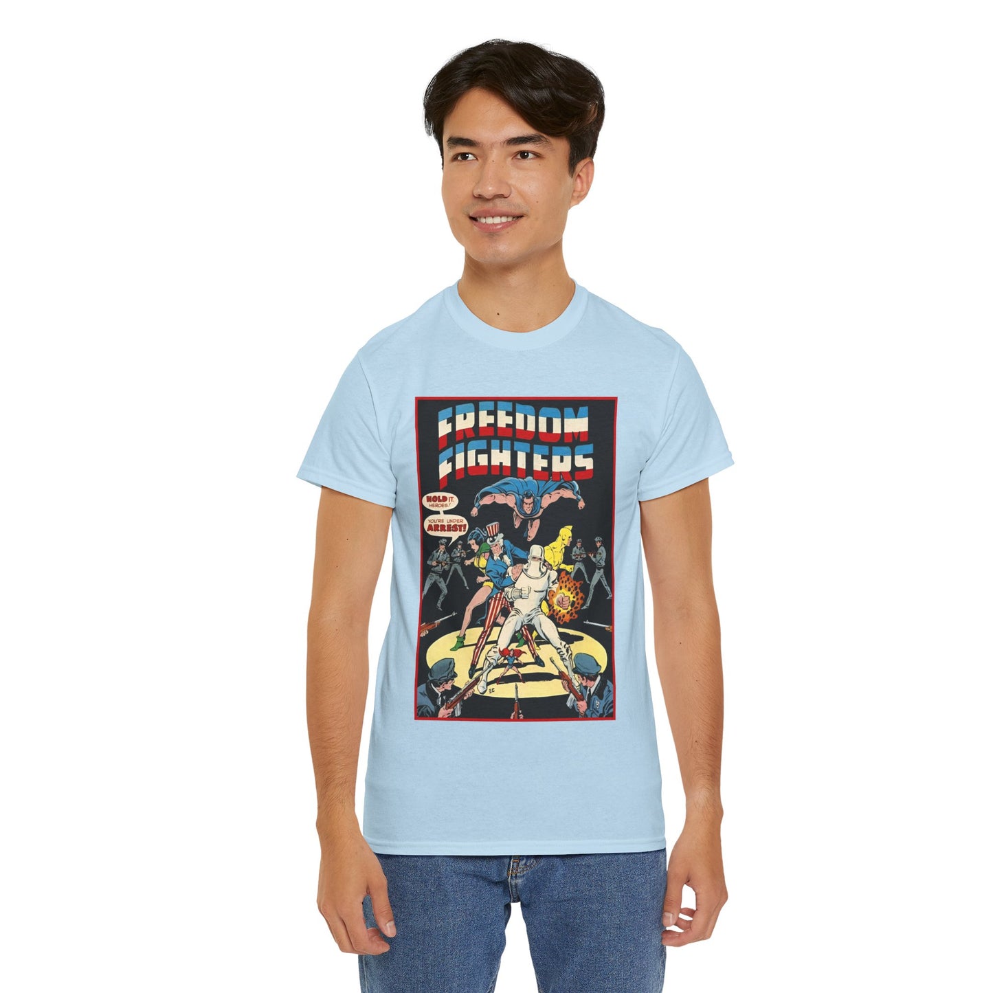 Freedom Fighters T-Shirt - 70s Series - Uncle Sam, The Ray, Phantom Lady, Doll Man, Black Condor, Human Bomb - DC Comics