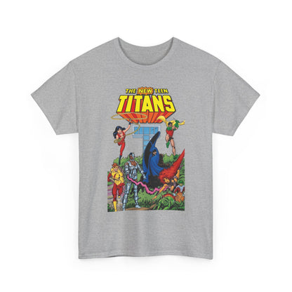 New Teen Titans T-Shirt - George Perez Art - Robin, Wonder Girl, Cyborg, Raven, Changeling, Starfire, Kid Flash - Titans Tower - DC Comics