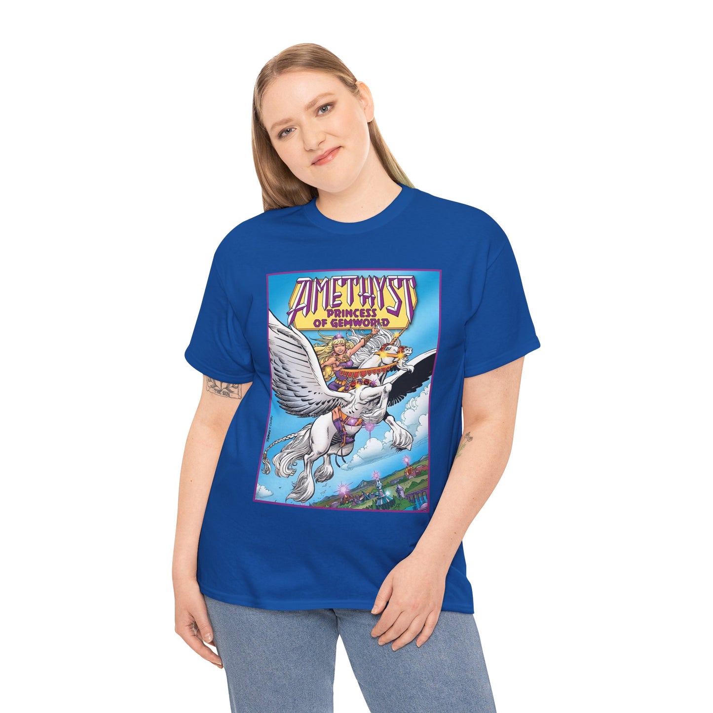 Amethyst Princess of Gemworld T-Shirt - George Perez Art - Riding Her Pegasus - DC Comics