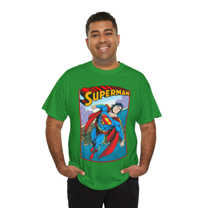 Superman T-Shirt - Tom Grummett Art - DC Comics - Metropolis, Man of Steel Flying Through the Sky - Post-Reign of the Supermen Storyline Artwork