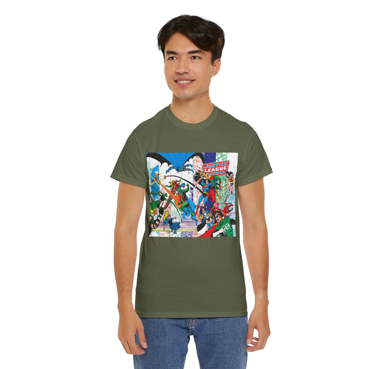 Justice League of America #200 T-Shirt - George Perez Art - Superman, Batman, Zatanna, Wonder Woman, Elongated Man, Martian Manhunter, Black Canary, Atom, Firestorm - DC Comics