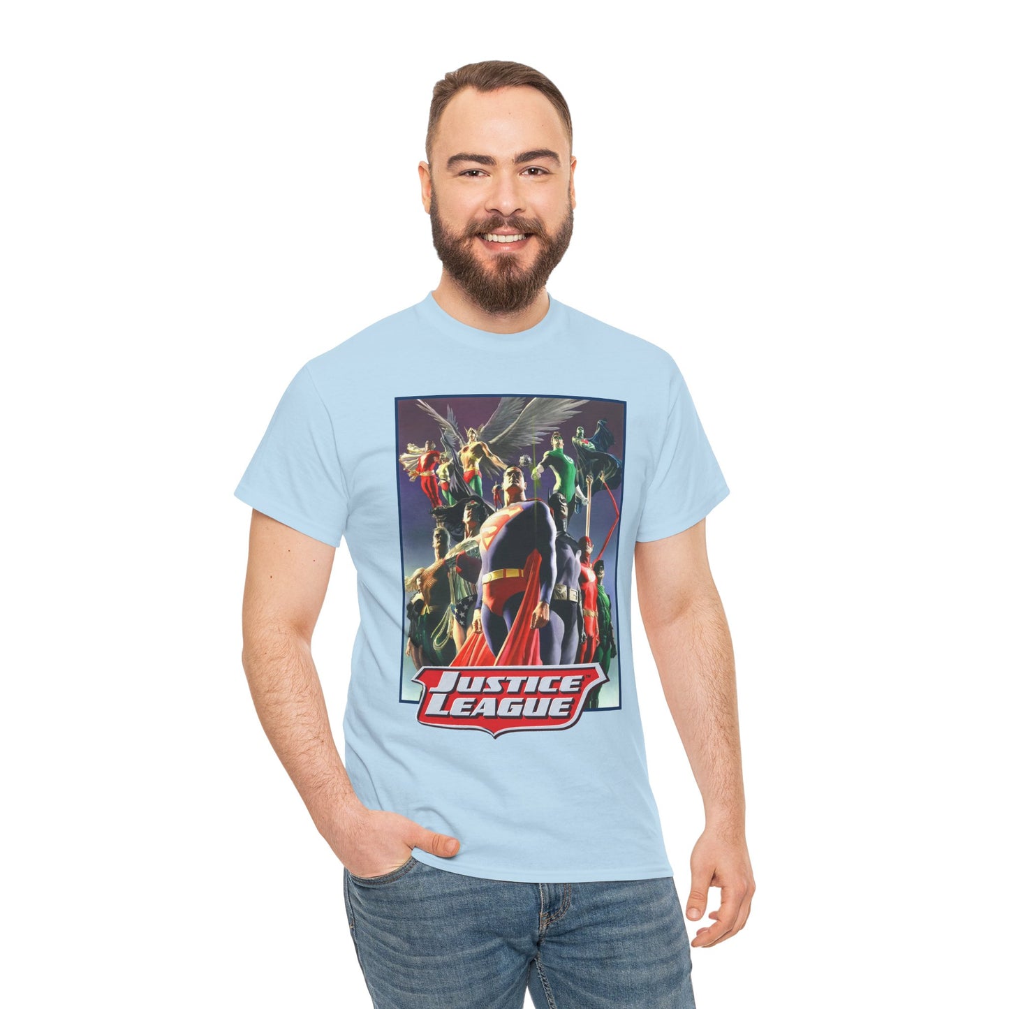 Justice League T-Shirt - Alex Ross Art - Superman, Wonder Woman, Black Canary, Hawkman, Flash, Aquaman, Atom - DC Comics