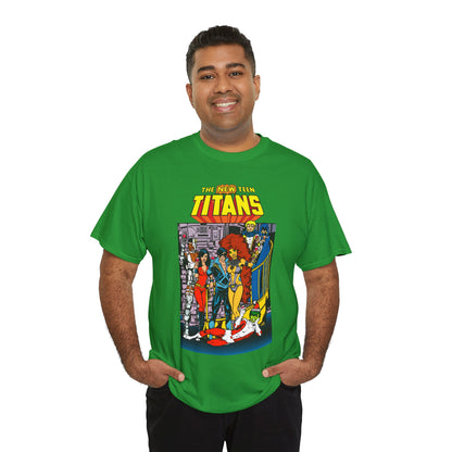 New Teen Titans T-Shirt - George Perez Art - Nightwing, Cyborg, Raven, Starfire, Wonder Girl, Changeling, Jericho - Titans Tower - DC Comics